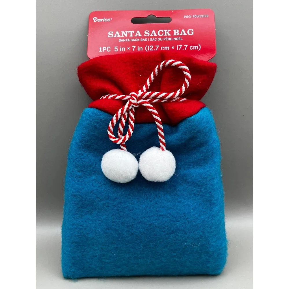 Darice Santa Sack Bag Lot of 8 Teal Red Felt Christmas Gift Pouch 5x7 New! Decor